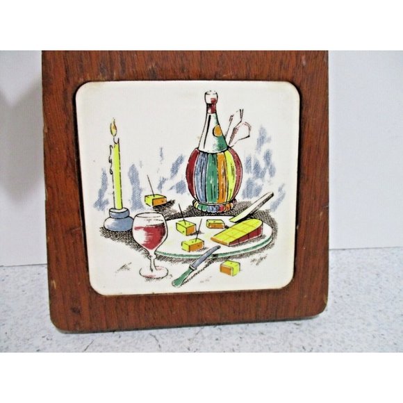 *Vintage Cottage Core Mini Wood Ceramic Tile Cheese Kitchen Server Cutting Board - Picture 2 of 7